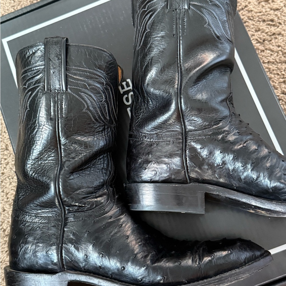 Used Lucchese black ostrich roper style boots - Picture 11 of 15